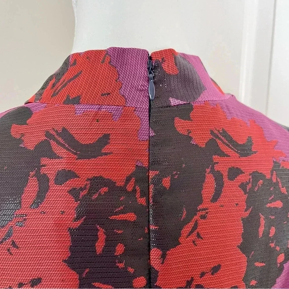 Vince Camuto  Metallic Jacquard Roses Fit & Flare Party Dress Red Purple Size 10 - Picture 8 of 15